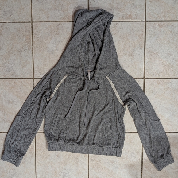 FREE PEOPLE Gray Crop Hooded Sweatshirt Size S - Picture 3 of 4